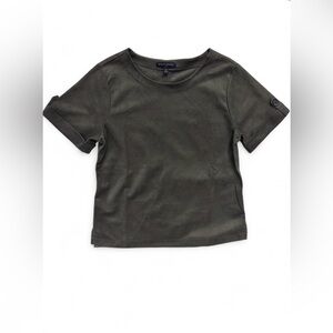 Banana Republic Faux Suede Top Women’s M Olive Green Short Sleeve Soft Blouse